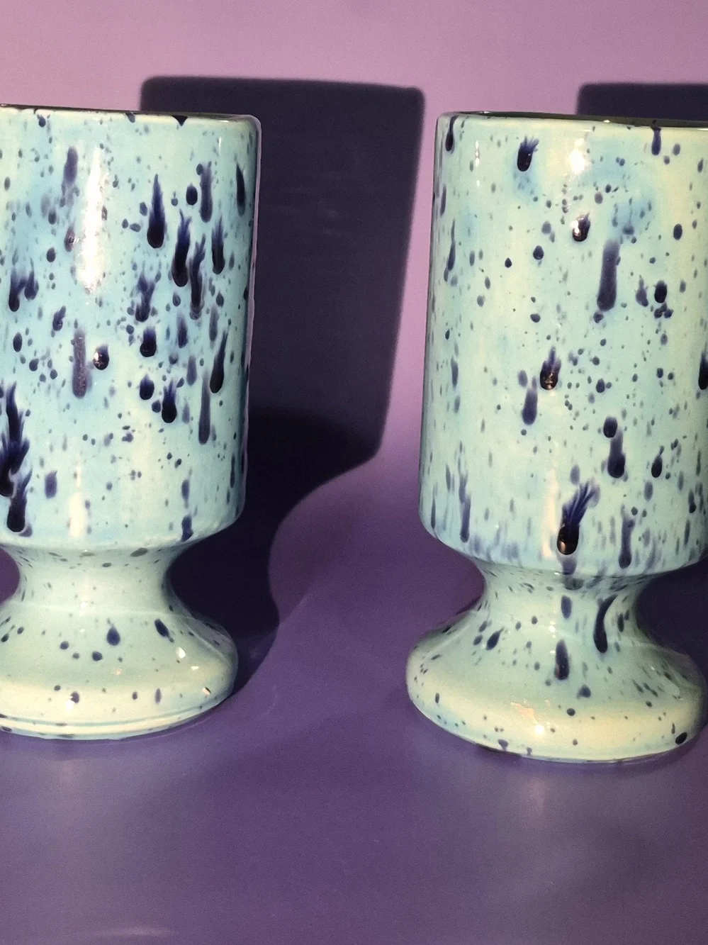 Speckled Ceramic Mugs in Aqua with Coral Interior